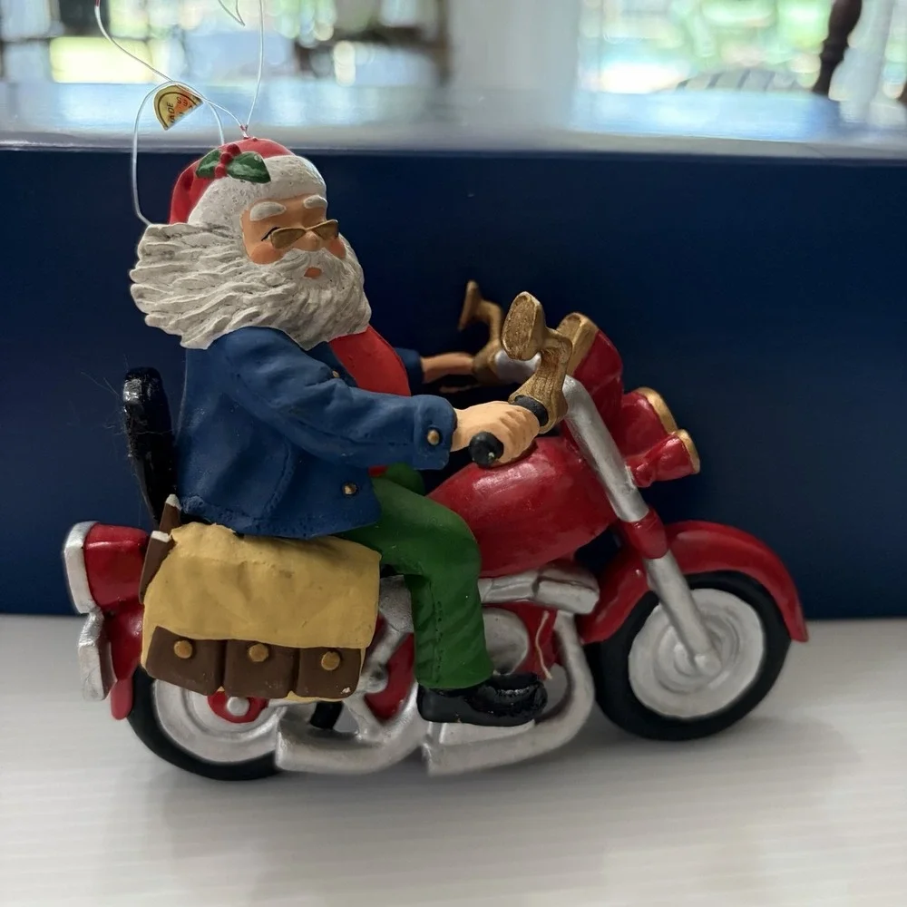 Vintage Biker Santa On A Motorcycle Christmas Ornament Holiday Decor